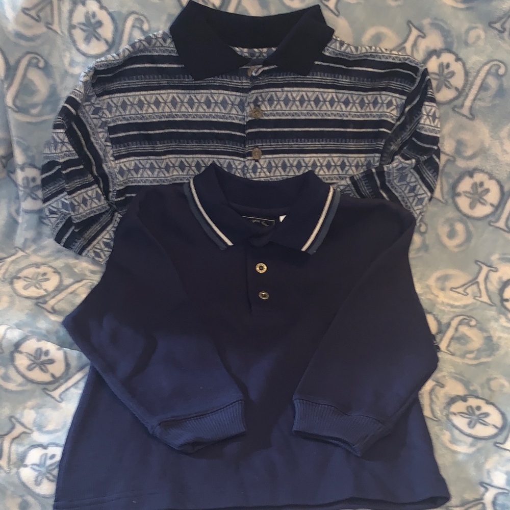Route 66 Navy and Patterned Kids Polo long sleeve lot of 2